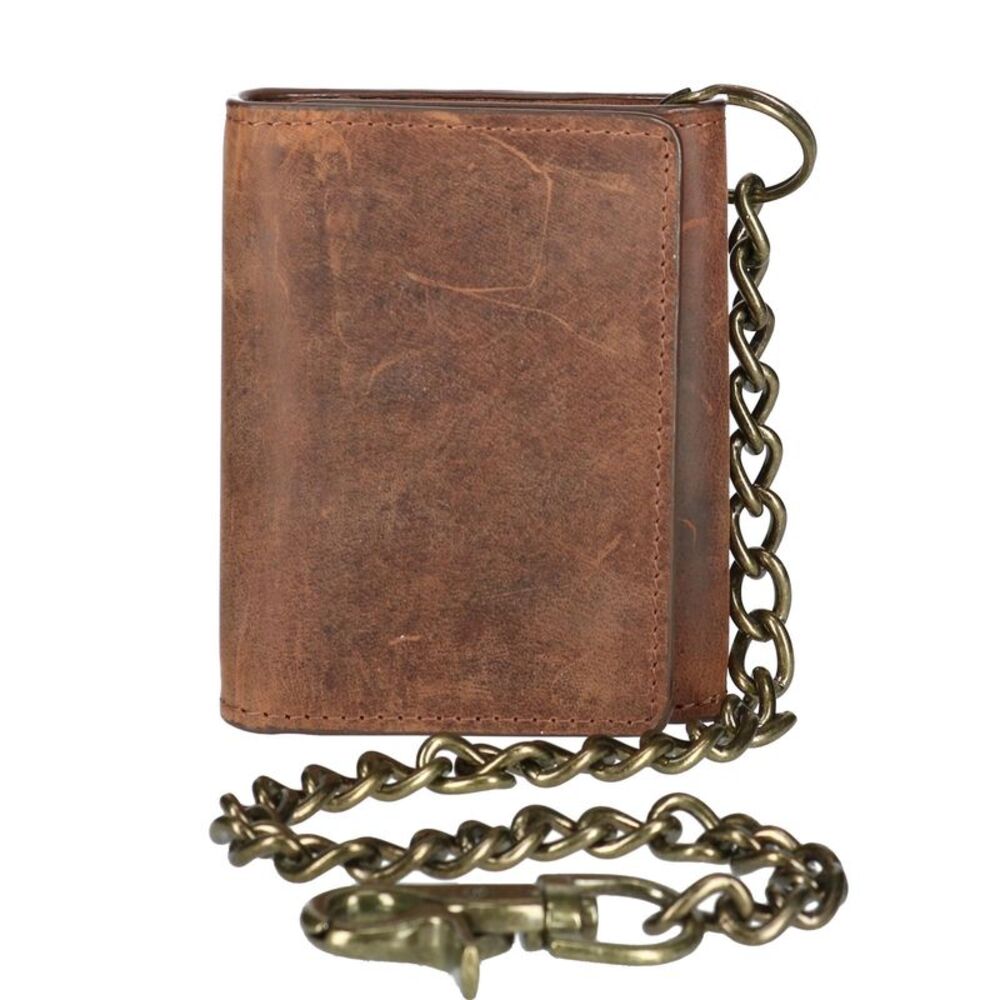 CTM Men's Crazy Horse Leather RFID Trifold Chain Wallet